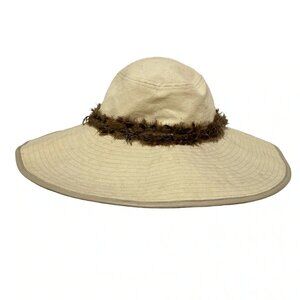 GUCCI - Beige Dark Brown Cotton Leather Feather Hat